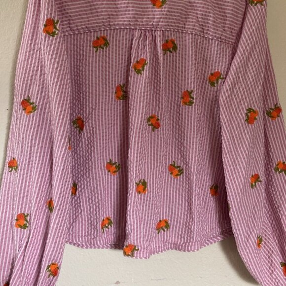 Anthropologie Maeve Embroidered Orange Pink Striped Button Down Shirt Women’s XL - Picture 11 of 16